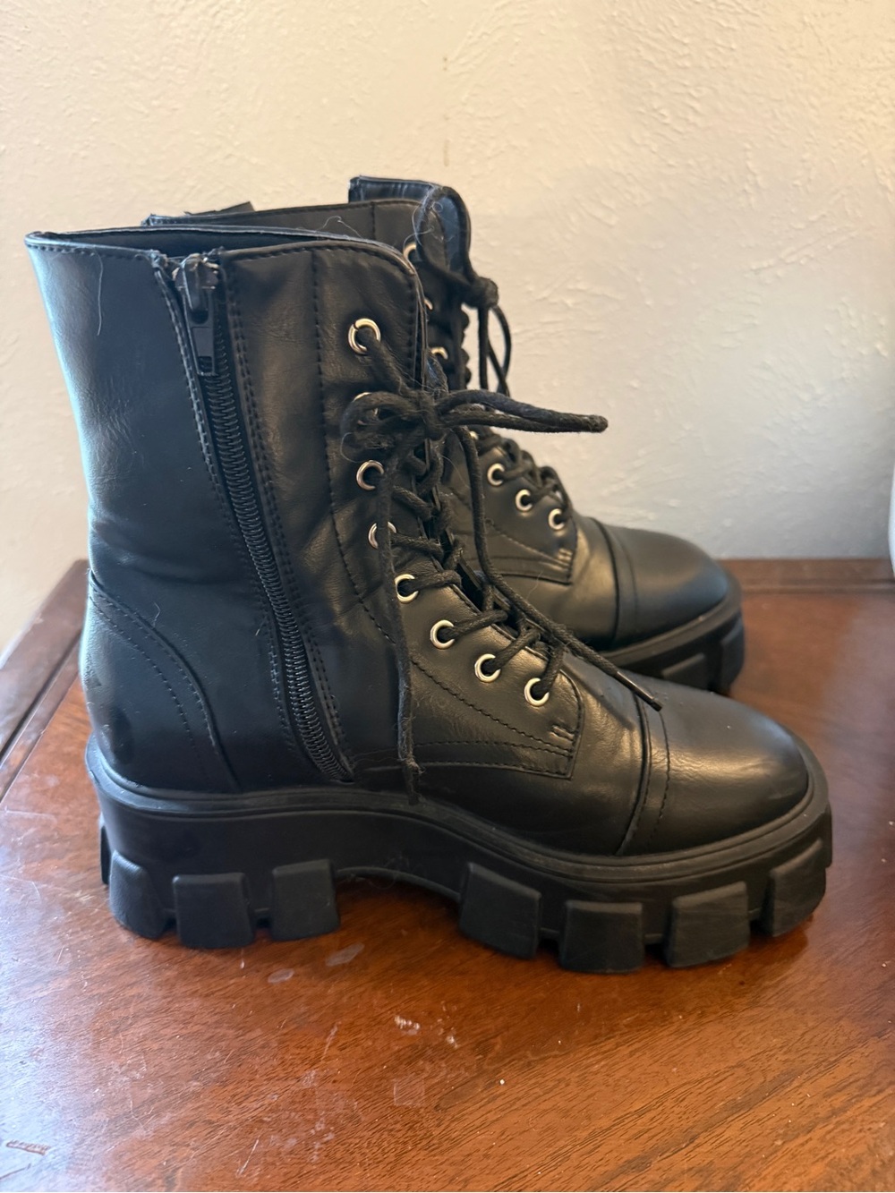 Nasty Gal Black Lace-Up Platform Combat Boots - Women's